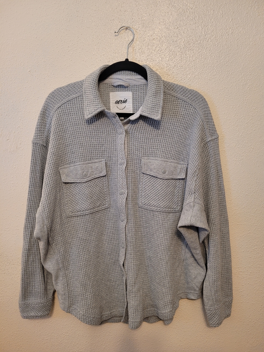 Aerie Lumber Jane Waffle Shirt Heather Gray Oversized Button Down Small